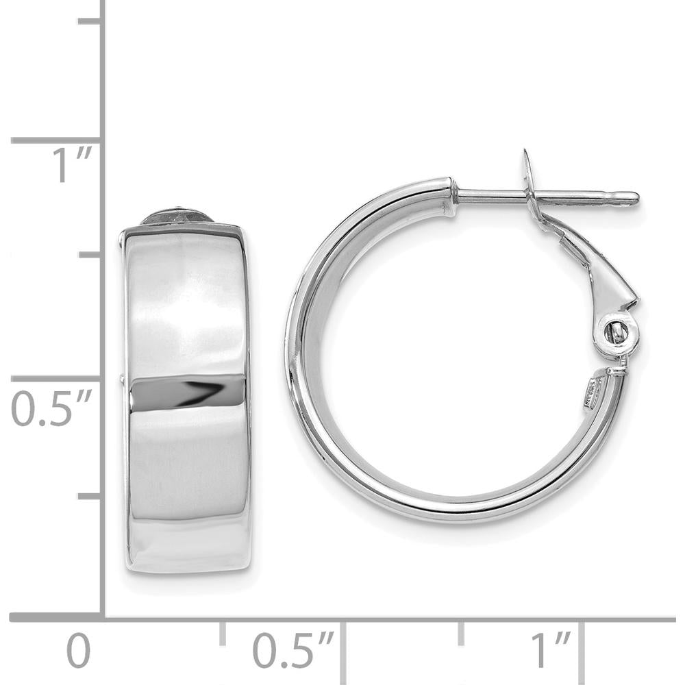 14K White Gold 6.75mm Polished Omega Back Hoop Earrings by Oro Pregiato