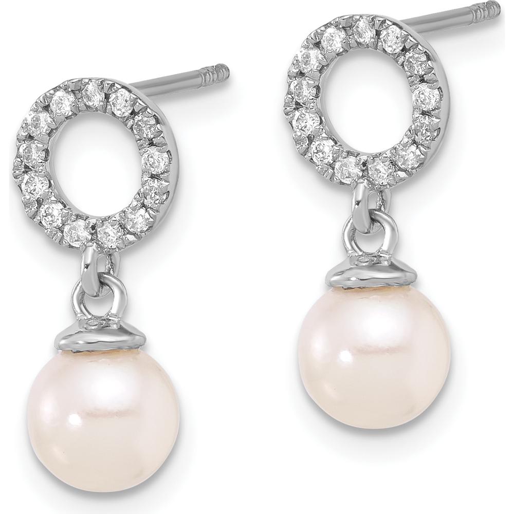 14K White Gold 6-7mm Akoya Cultured Pearl and 0.20 Carat Diamond Dangle Earrings by Monteluci Fine Jewelry