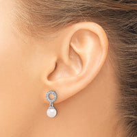 14K White Gold 6-7mm Akoya Cultured Pearl and 0.20 Carat Diamond Dangle Earrings by Monteluci Fine Jewelry