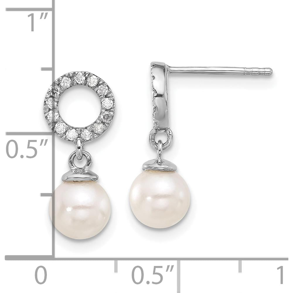 14K White Gold 6-7mm Akoya Cultured Pearl and 0.20 Carat Diamond Dangle Earrings by Monteluci Fine Jewelry