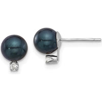 14K White Gold 6-7mm Black Akoya Cultured Pearl and Diamond Post Earrings - 0.06 Carat Total Diamond Weight by Monteluci Fine Jewelry