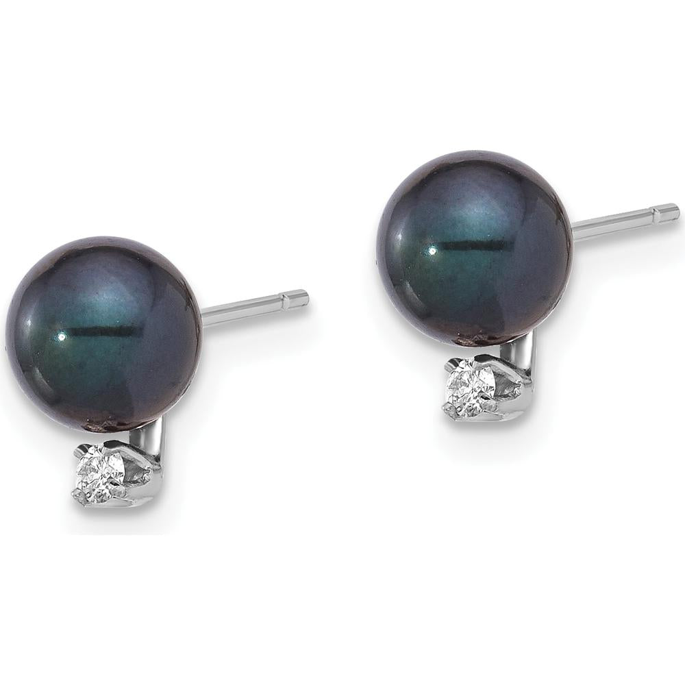 14K White Gold 6-7mm Black Akoya Cultured Pearl and Diamond Post Earrings - 0.06 Carat Total Diamond Weight by Monteluci Fine Jewelry