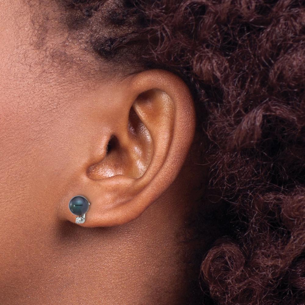 14K White Gold 6-7mm Black Akoya Cultured Pearl and Diamond Post Earrings - 0.06 Carat Total Diamond Weight by Monteluci Fine Jewelry