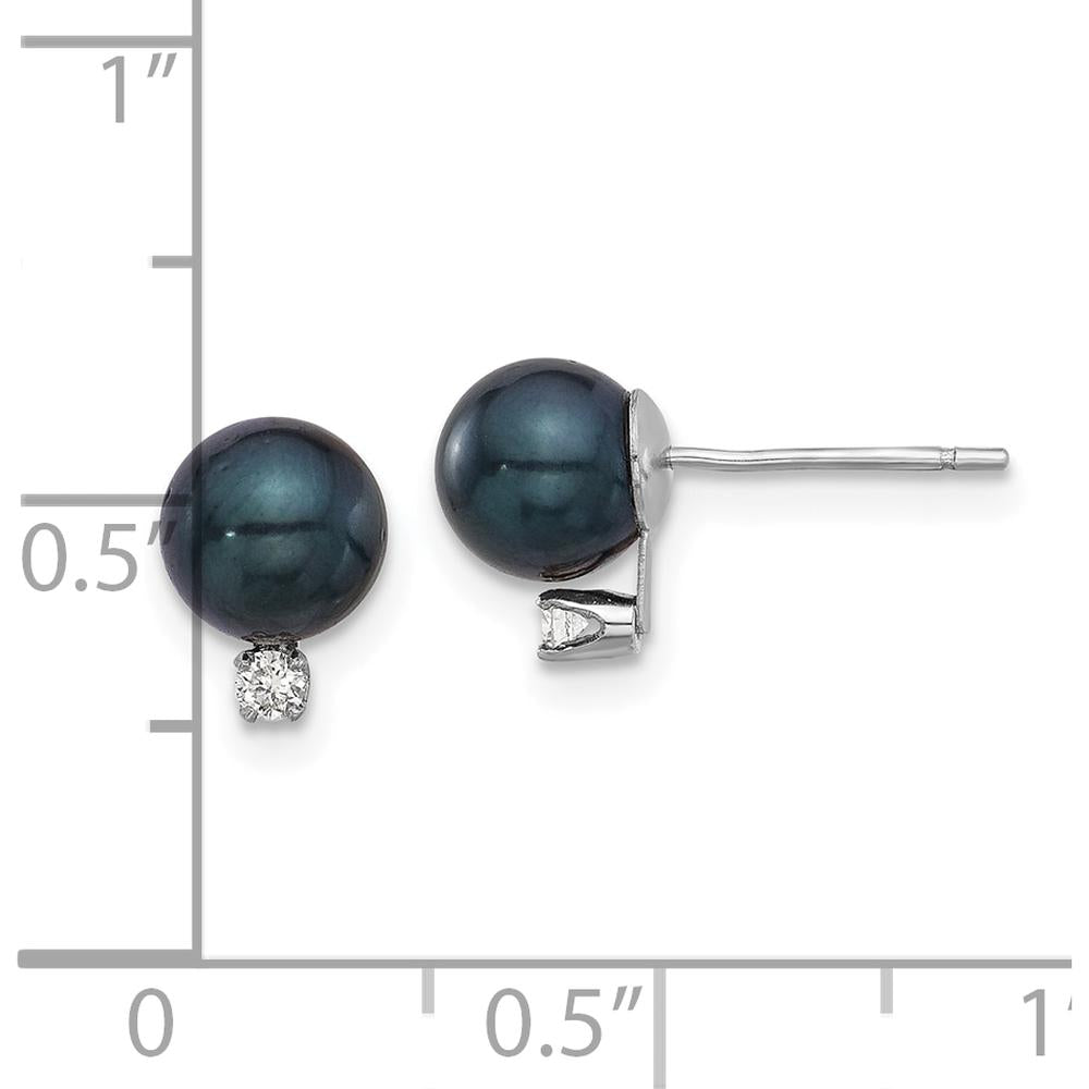 14K White Gold 6-7mm Black Akoya Cultured Pearl and Diamond Post Earrings - 0.06 Carat Total Diamond Weight by Monteluci Fine Jewelry
