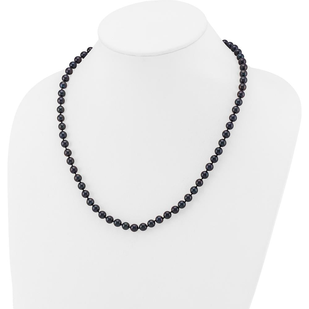 14K White Gold 6-7mm Black Round Akoya Cultured Pearl Necklace - 20" Length by Monteluci Fine Jewelry