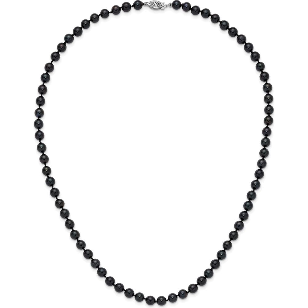 14K White Gold 6-7mm Black Round Akoya Cultured Pearl Necklace - 20" Length by Monteluci Fine Jewelry