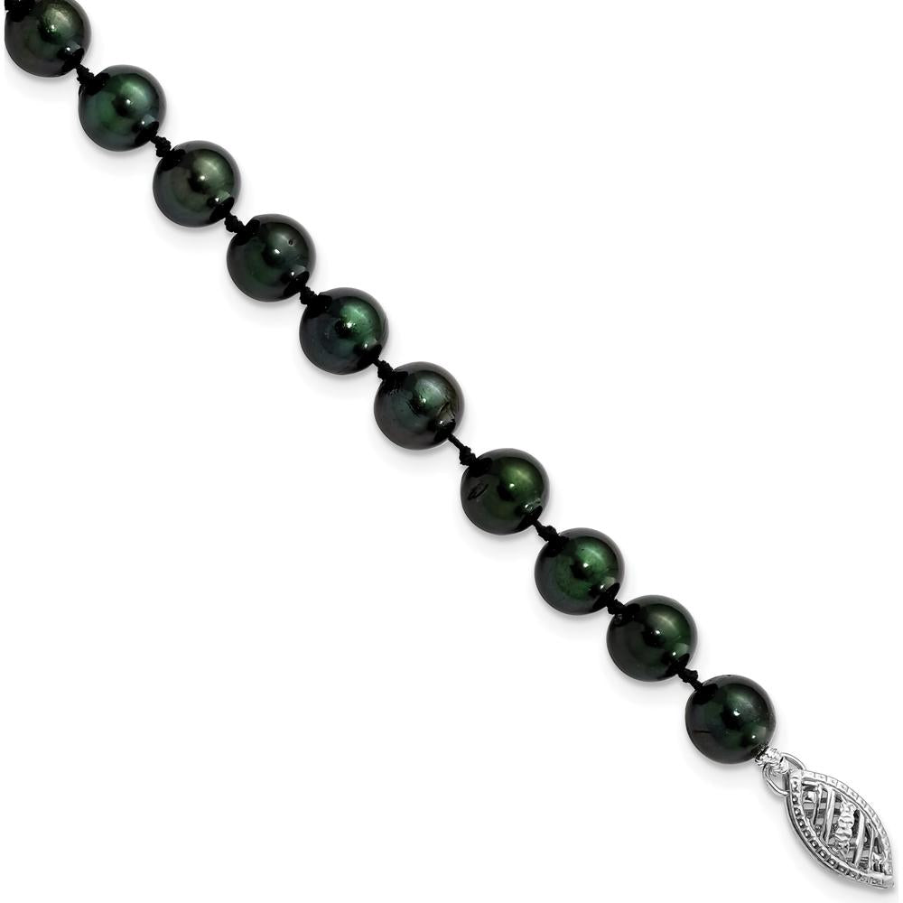 14K White Gold 6-7mm Black Round Akoya Pearl Bracelet with Rhodium Clasp - Elegant Women's Jewelry by Monteluci Fine Jewelry
