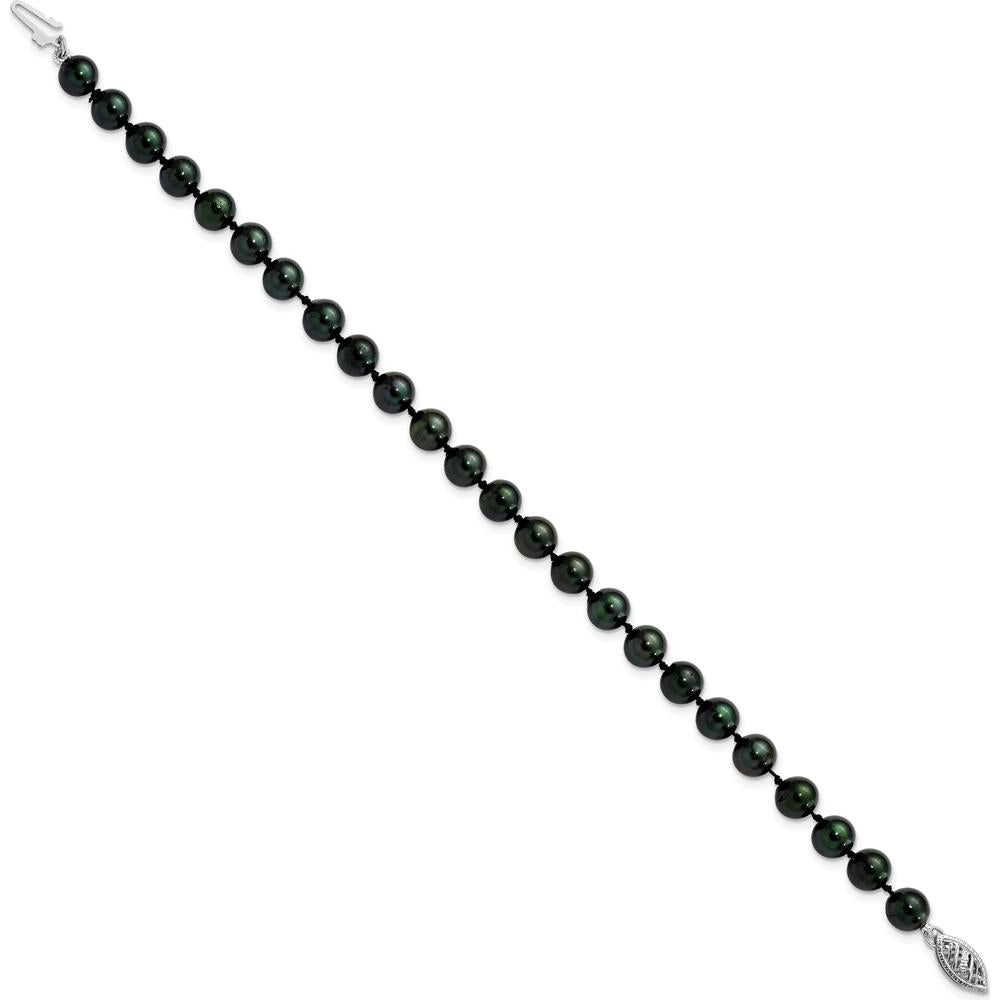 14K White Gold 6-7mm Black Round Akoya Pearl Bracelet with Rhodium Clasp - Elegant Women's Jewelry by Monteluci Fine Jewelry