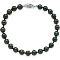 14K White Gold 6-7mm Black Round Akoya Pearl Bracelet with Rhodium Clasp - Elegant Women's Jewelry by Monteluci Fine Jewelry