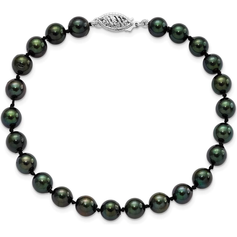 14K White Gold 6-7mm Black Round Akoya Pearl Bracelet with Rhodium Clasp - Elegant Women's Jewelry by Monteluci Fine Jewelry