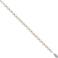 14K White Gold 6-7mm Freshwater Cultured Pearl Beaded Bracelet with Pearl Clasp - 7" Length by Monteluci Fine Jewelry