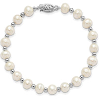 14K White Gold 6-7mm Freshwater Cultured Pearl Beaded Bracelet with Pearl Clasp - 7" Length by Monteluci Fine Jewelry