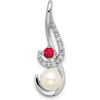 14K White Gold 6-7mm Freshwater Cultured Pearl, Ruby, and Diamond Pendant - 0.13 Carat Ruby, 0.013 Carat Diamond Weight by Monteluci Fine Jewelry