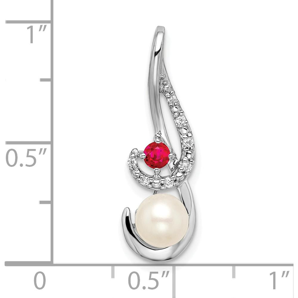 14K White Gold 6-7mm Freshwater Cultured Pearl, Ruby, and Diamond Pendant - 0.13 Carat Ruby, 0.013 Carat Diamond Weight by Monteluci Fine Jewelry