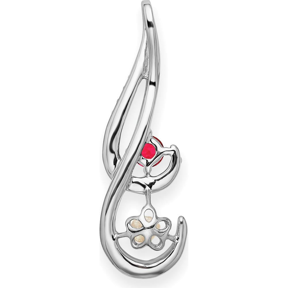 14K White Gold 6-7mm Freshwater Cultured Pearl, Ruby, and Diamond Pendant - 0.13 Carat Ruby, 0.013 Carat Diamond Weight by Monteluci Fine Jewelry