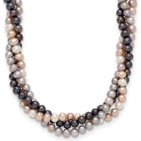 14K White Gold 6-7mm Pink/Gray/Black Freshwater Cultured Pearl 3-Strand Necklace - 18" by Monteluci Fine Jewelry