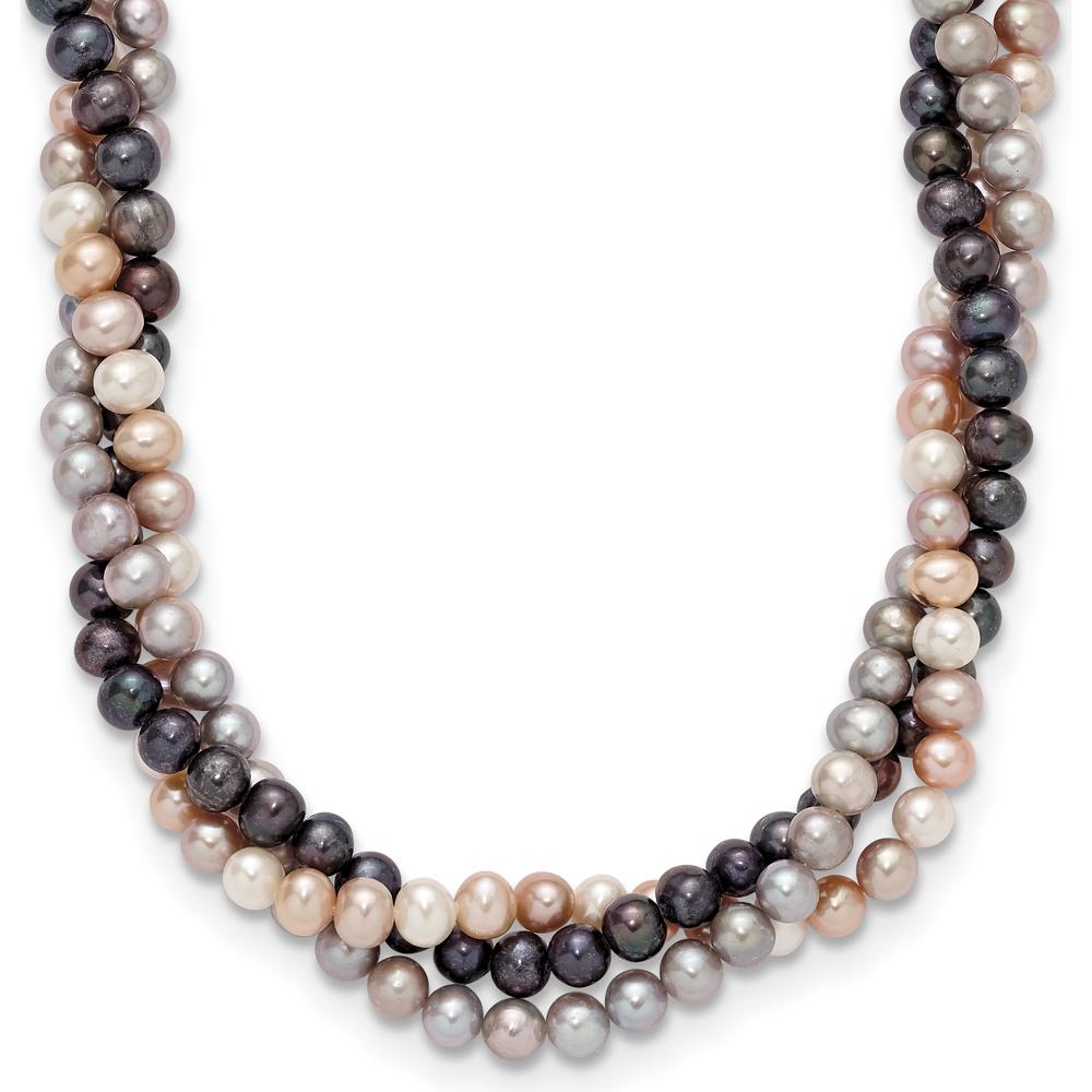 14K White Gold 6-7mm Pink/Gray/Black Freshwater Cultured Pearl 3-Strand Necklace - 18" by Monteluci Fine Jewelry