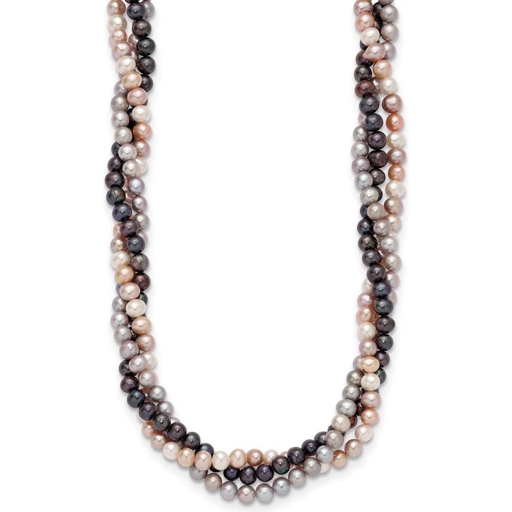 14K White Gold 6-7mm Pink/Gray/Black Freshwater Cultured Pearl 3-Strand Necklace - 18" by Monteluci Fine Jewelry