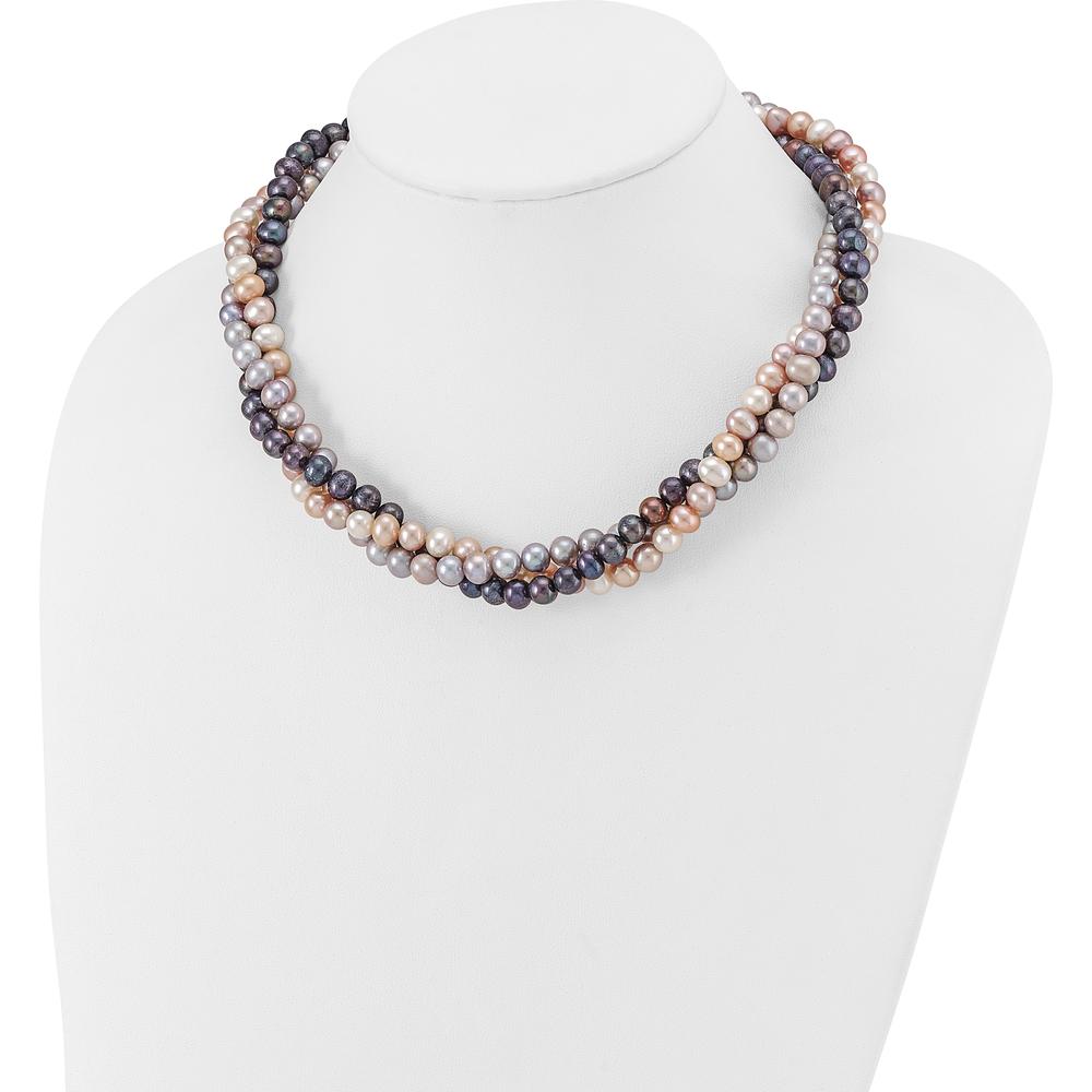 14K White Gold 6-7mm Pink/Gray/Black Freshwater Cultured Pearl 3-Strand Necklace - 18" by Monteluci Fine Jewelry