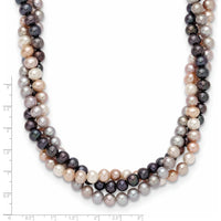 14K White Gold 6-7mm Pink/Gray/Black Freshwater Cultured Pearl 3-Strand Necklace - 18" by Monteluci Fine Jewelry