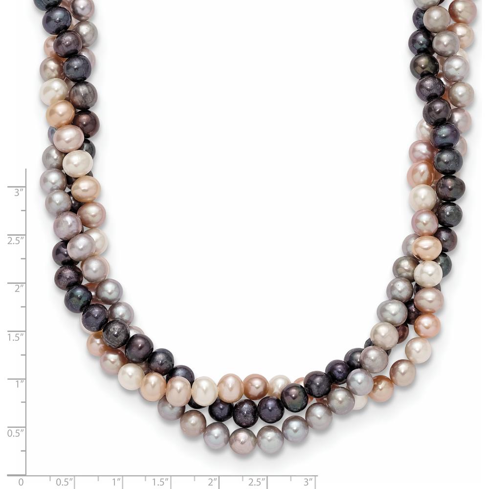 14K White Gold 6-7mm Pink/Gray/Black Freshwater Cultured Pearl 3-Strand Necklace - 18" by Monteluci Fine Jewelry
