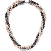 14K White Gold 6-7mm Pink/Gray/Black Freshwater Cultured Pearl 3-Strand Necklace - 18" by Monteluci Fine Jewelry