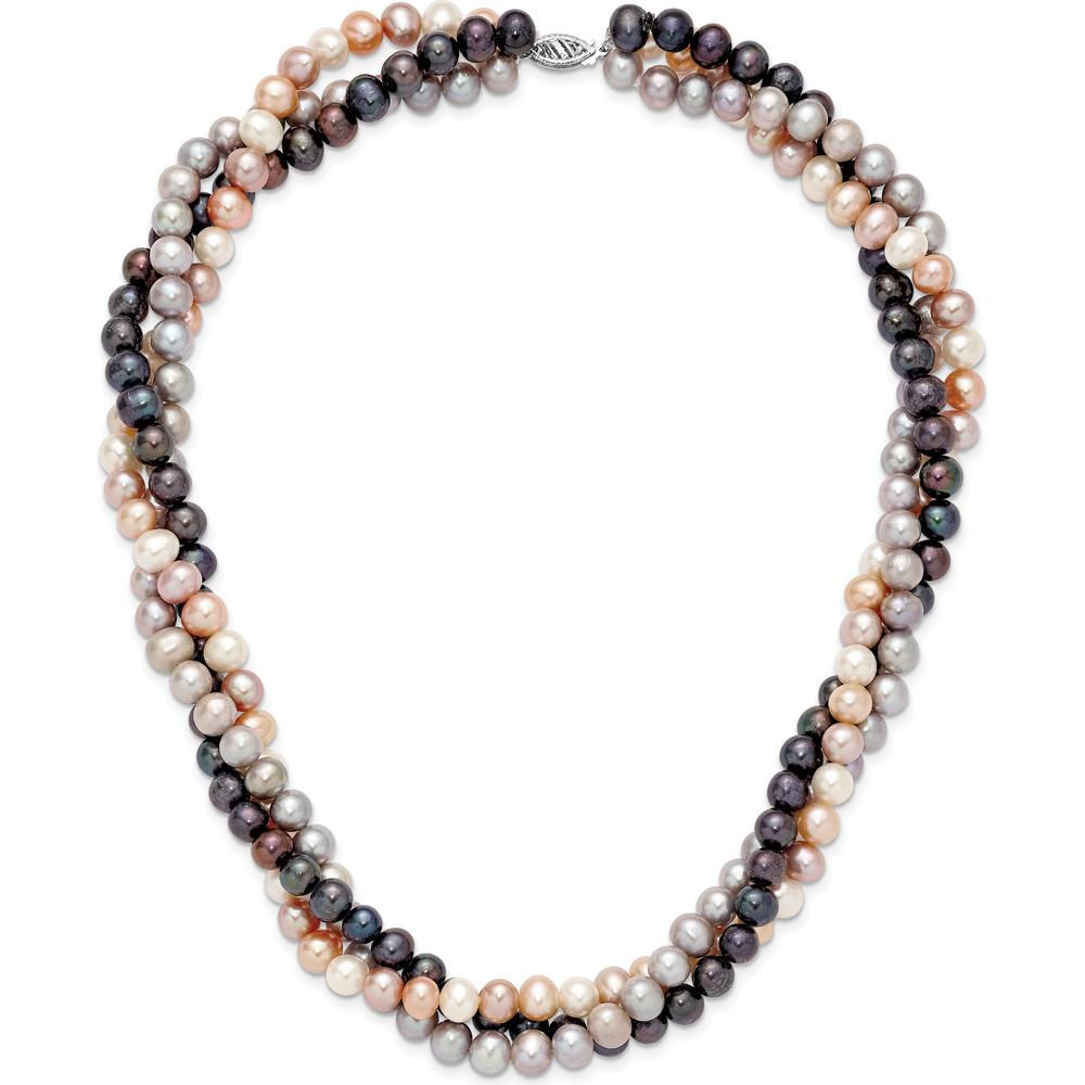 14K White Gold 6-7mm Pink/Gray/Black Freshwater Cultured Pearl 3-Strand Necklace - 18" by Monteluci Fine Jewelry