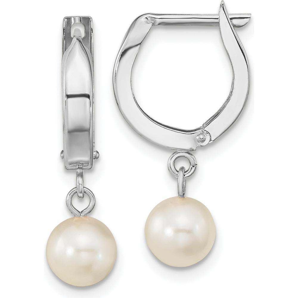 14K White Gold 6-7mm Round Akoya Saltwater Cultured Pearl Dangle Hoop Earrings by Monteluci Fine Jewelry