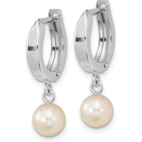 14K White Gold 6-7mm Round Akoya Saltwater Cultured Pearl Dangle Hoop Earrings by Monteluci Fine Jewelry