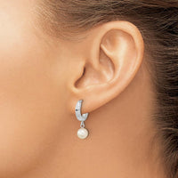 14K White Gold 6-7mm Round Akoya Saltwater Cultured Pearl Dangle Hoop Earrings by Monteluci Fine Jewelry