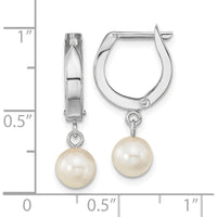 14K White Gold 6-7mm Round Akoya Saltwater Cultured Pearl Dangle Hoop Earrings by Monteluci Fine Jewelry