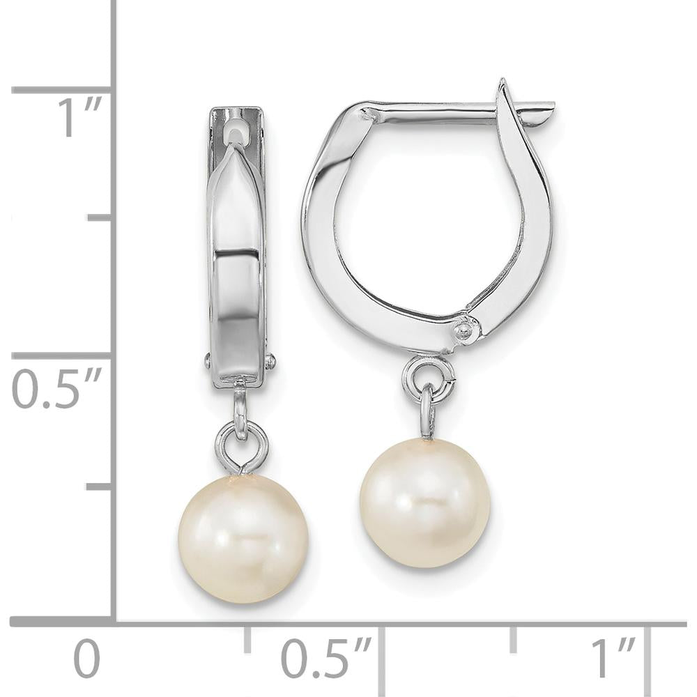 14K White Gold 6-7mm Round Akoya Saltwater Cultured Pearl Dangle Hoop Earrings by Monteluci Fine Jewelry
