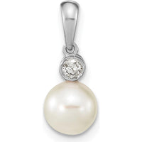 14K White Gold 6-7mm Round White Akoya Cultured Pearl and 0.05 Carat Diamond Pendant by Monteluci Fine Jewelry