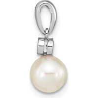 14K White Gold 6-7mm Round White Akoya Cultured Pearl and 0.05 Carat Diamond Pendant by Monteluci Fine Jewelry