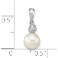 14K White Gold 6-7mm Round White Akoya Cultured Pearl and 0.05 Carat Diamond Pendant by Monteluci Fine Jewelry