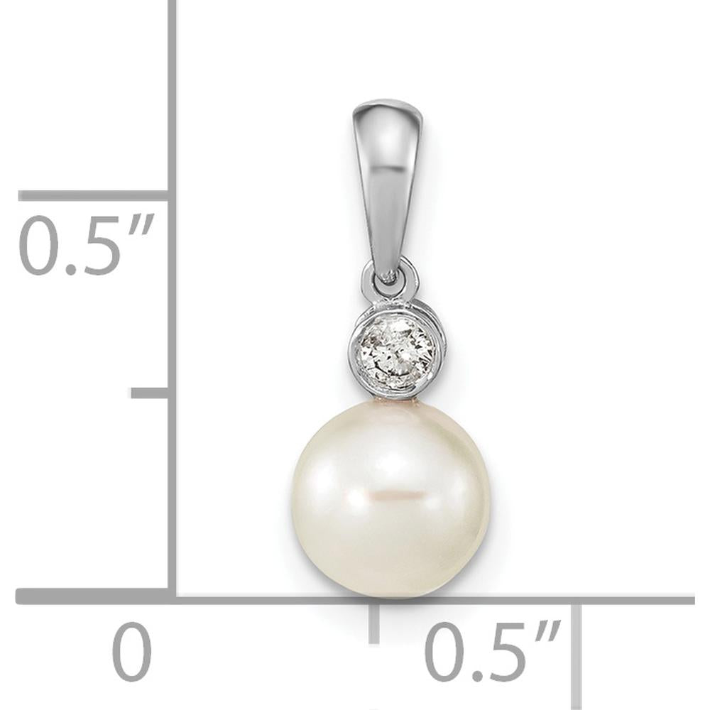 14K White Gold 6-7mm Round White Akoya Cultured Pearl and 0.05 Carat Diamond Pendant by Monteluci Fine Jewelry