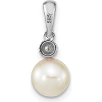 14K White Gold 6-7mm Round White Akoya Cultured Pearl and 0.05 Carat Diamond Pendant by Monteluci Fine Jewelry