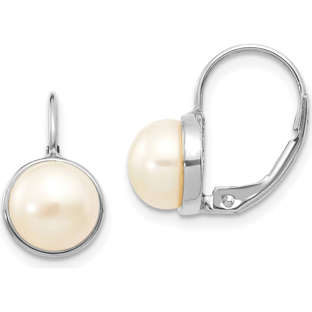 14K White Gold 6-7mm White Button Freshwater Cultured Pearl Leverback Earrings by Monteluci Fine Jewelry