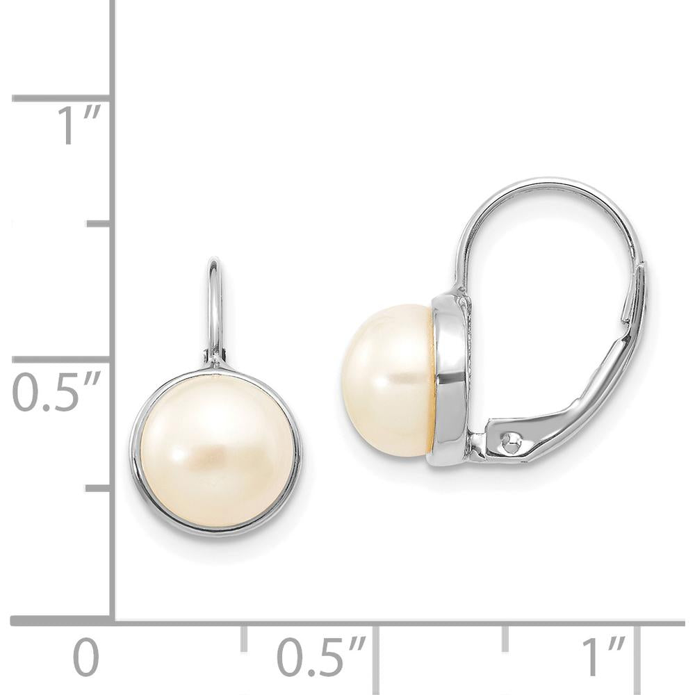 14K White Gold 6-7mm White Button Freshwater Cultured Pearl Leverback Earrings by Monteluci Fine Jewelry