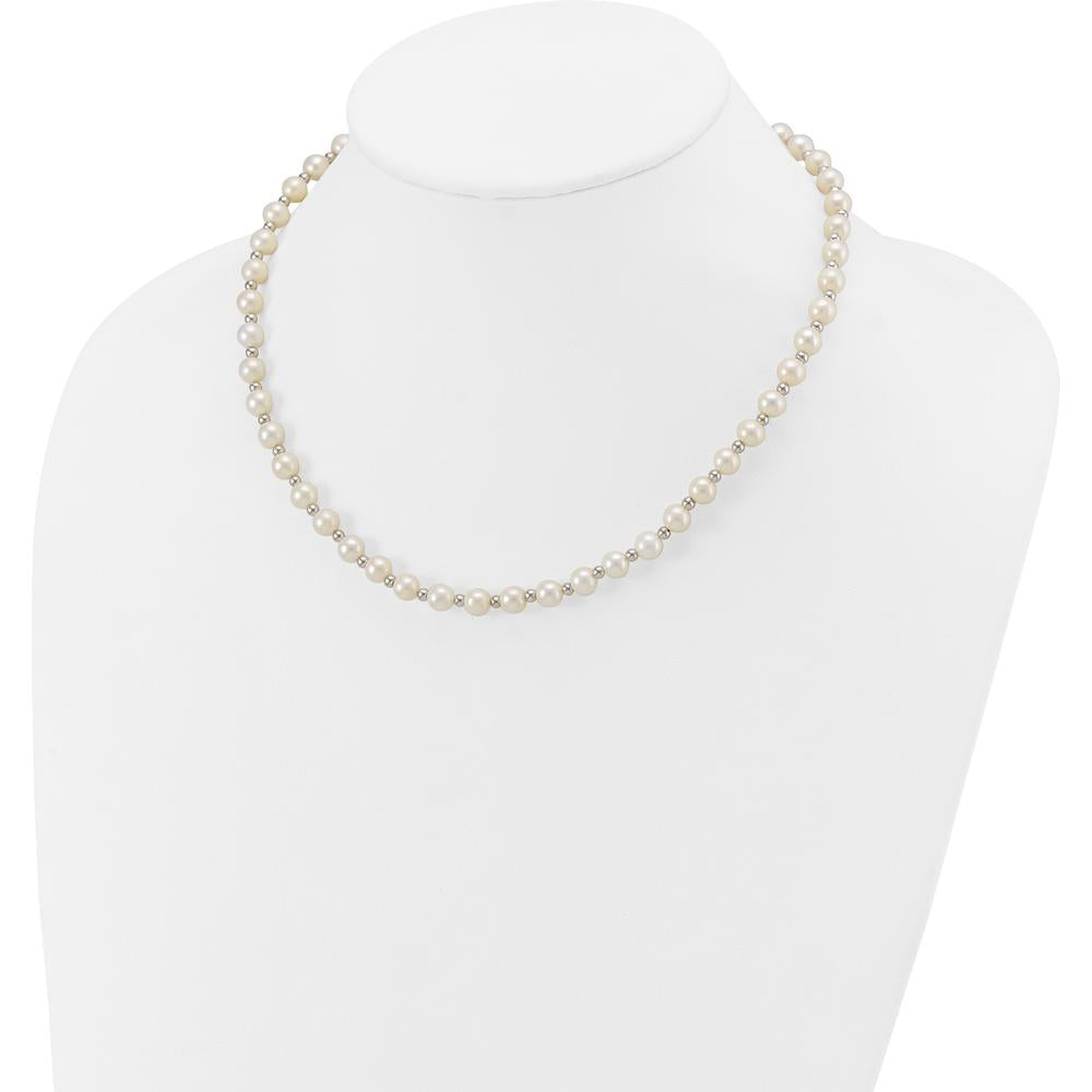 14K White Gold 6-7mm White Freshwater Cultured Pearl Beaded 18" Necklace with Rhodium Plated Chain by Monteluci Fine Jewelry
