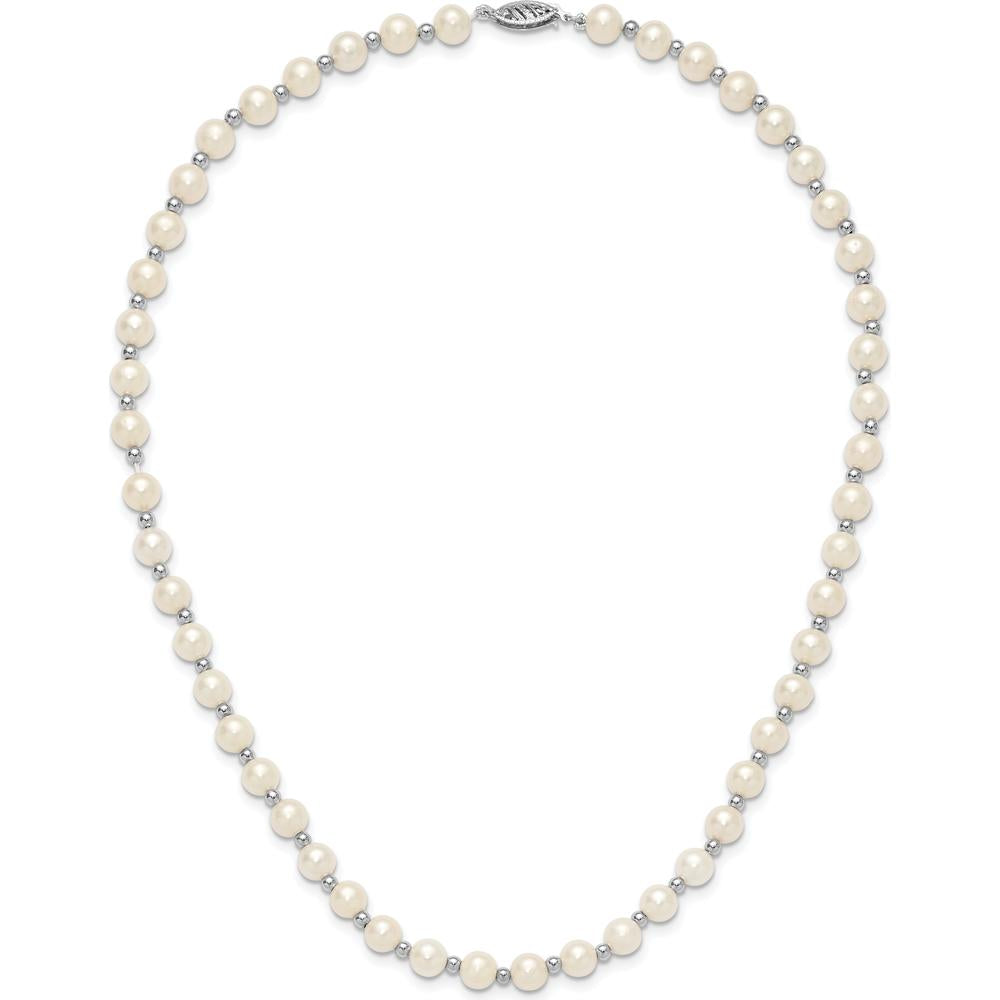 14K White Gold 6-7mm White Freshwater Cultured Pearl Beaded 18" Necklace with Rhodium Plated Chain by Monteluci Fine Jewelry
