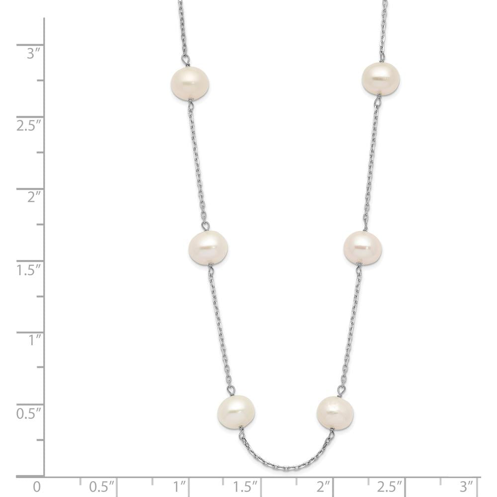 14K White Gold 6-7mm White Freshwater Cultured Pearl Station Necklace - 12 Pearls, 16" Length by Monteluci Fine Jewelry