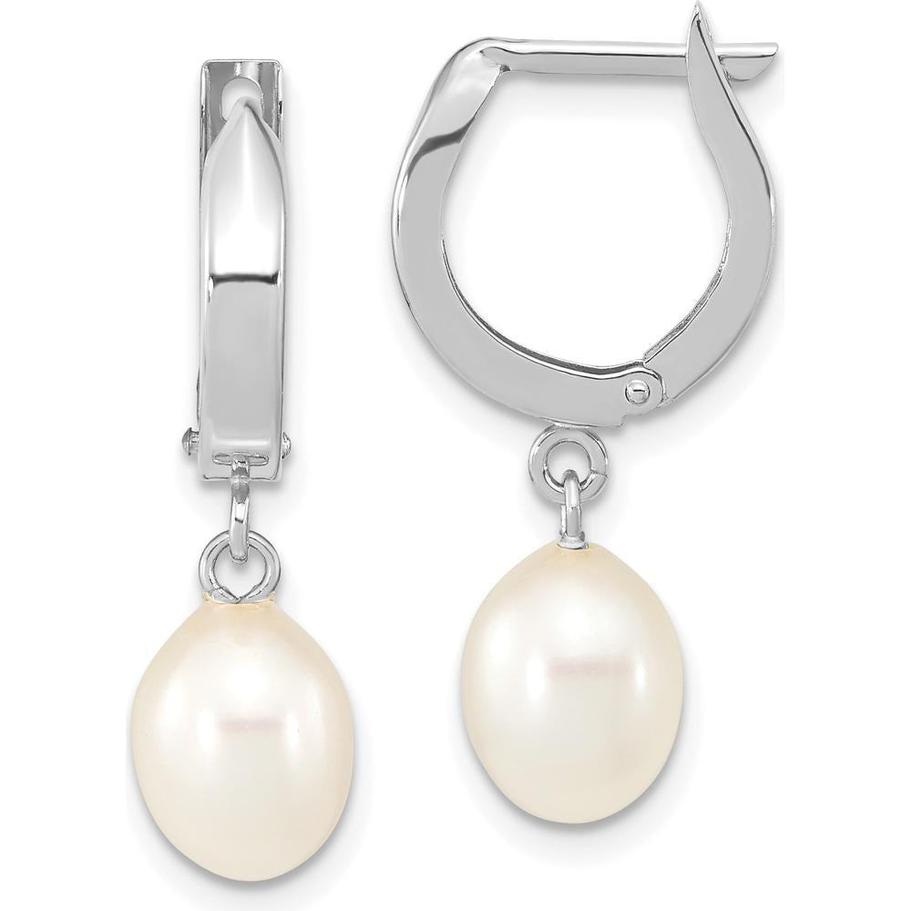 14K White Gold 6-7mm White Teardrop Freshwater Cultured Pearl Hoop Dangle Earrings by Monteluci Fine Jewelry