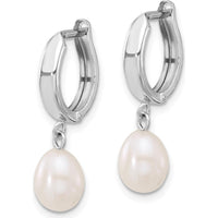 14K White Gold 6-7mm White Teardrop Freshwater Cultured Pearl Hoop Dangle Earrings by Monteluci Fine Jewelry