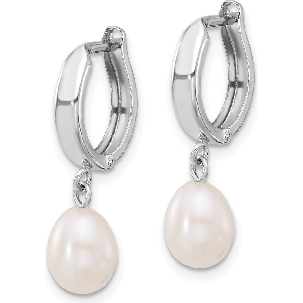 14K White Gold 6-7mm White Teardrop Freshwater Cultured Pearl Hoop Dangle Earrings by Monteluci Fine Jewelry