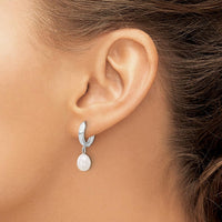 14K White Gold 6-7mm White Teardrop Freshwater Cultured Pearl Hoop Dangle Earrings by Monteluci Fine Jewelry