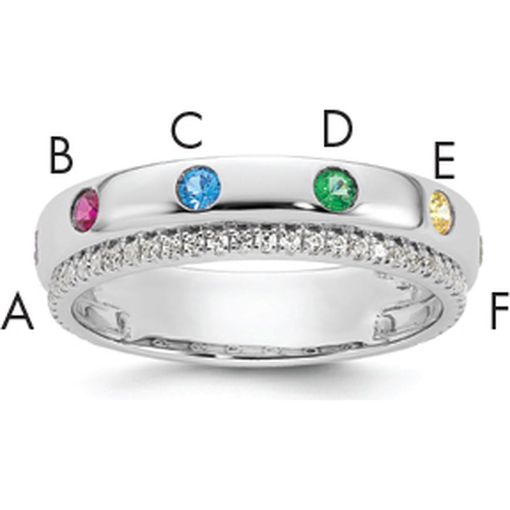 14K White Gold 6-Birthstone and Diamond Mother's Ring Semi-mount with Milgrain Detail by Oro Pregiato
