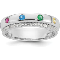 14K White Gold 6-Birthstone and Diamond Mother's Ring Semi-mount with Milgrain Detail by Oro Pregiato