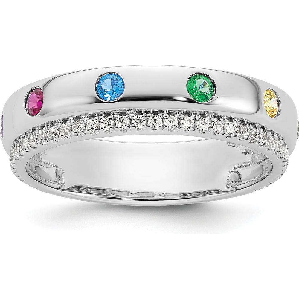 14K White Gold 6-Birthstone and Diamond Mother's Ring Semi-mount with Milgrain Detail by Oro Pregiato