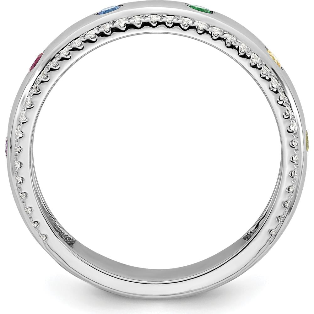 14K White Gold 6-Birthstone and Diamond Mother's Ring Semi-mount with Milgrain Detail by Oro Pregiato